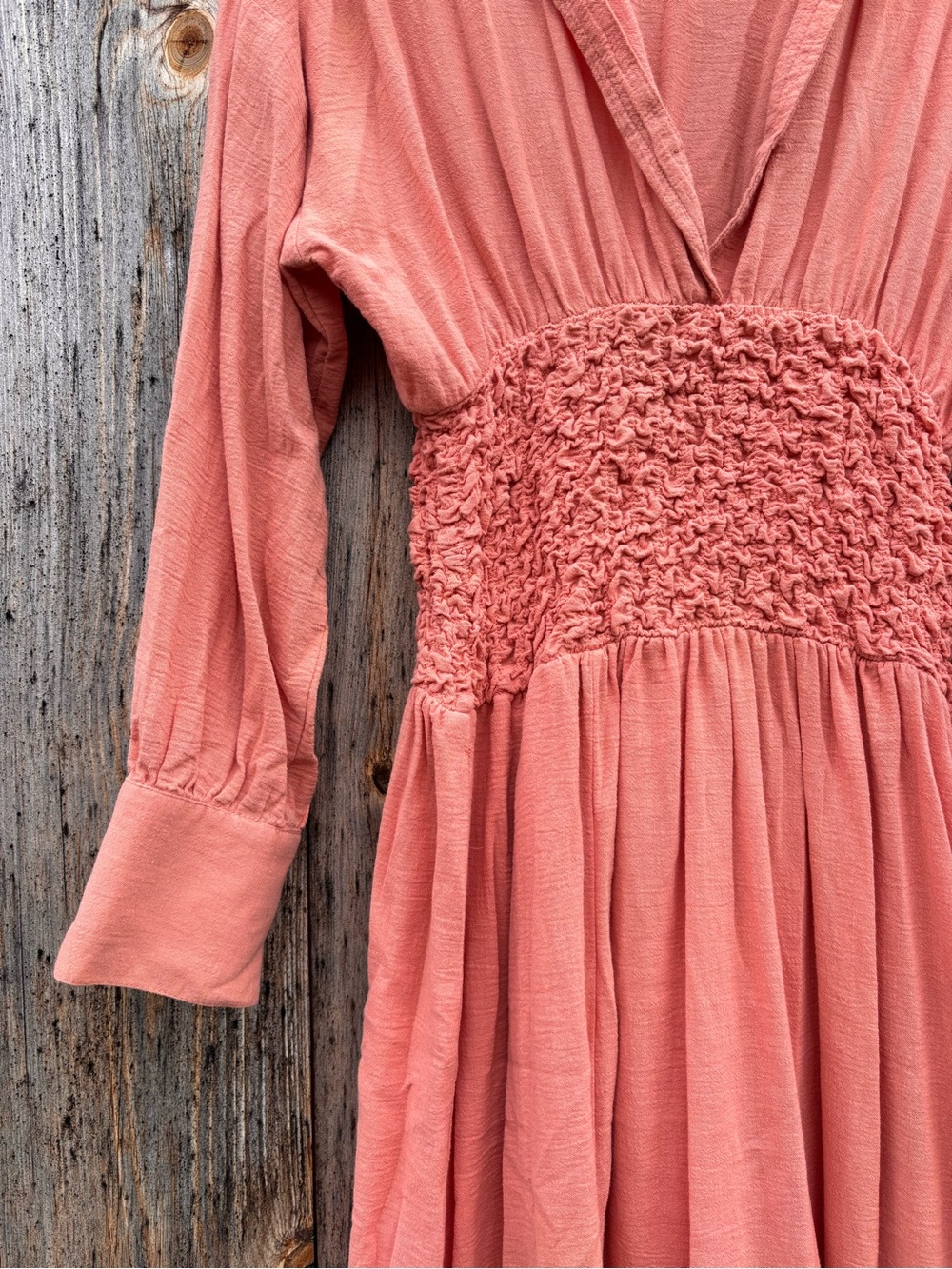 Free People Coral Smocked-Waist Midi Shirt Dress - Picture 5 of 8